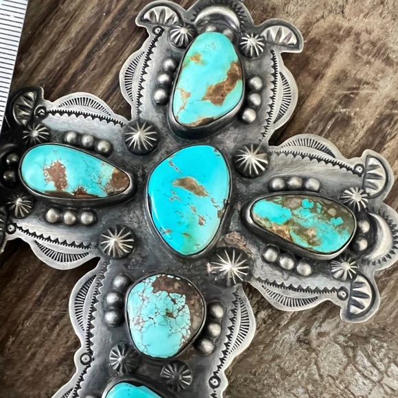 Gorgeous Anthony Sandoval Navajo silver and turquoise large cross - Picture 3 of 7